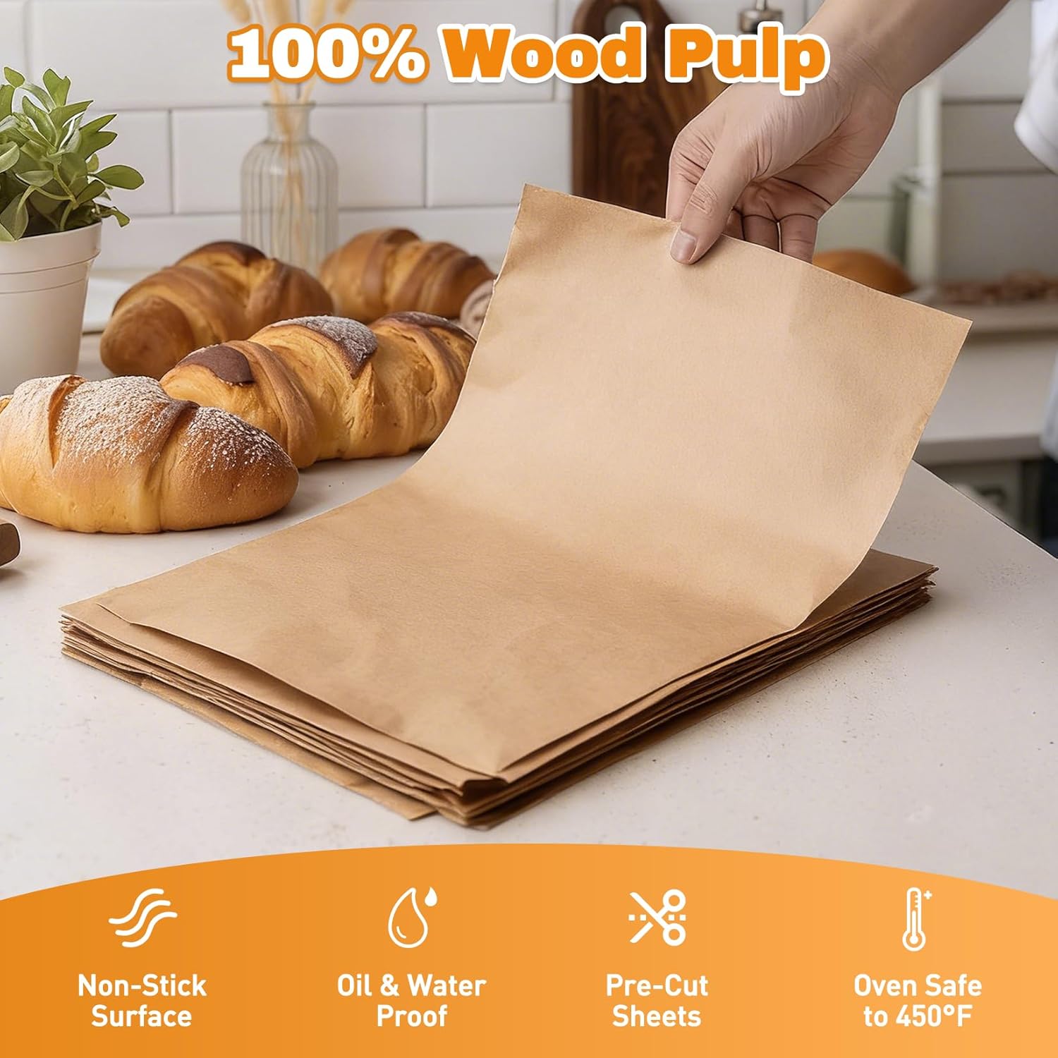Skiennix Unbleached Parchment Paper Sheets - 200 PCS Non-Stick Baking Sheets (12" x 16")