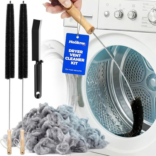 Holikme Dryer Vent Cleaner Kit - 3-Piece Lint Brush Set with 304 Stainless Steel Tools for Home Use