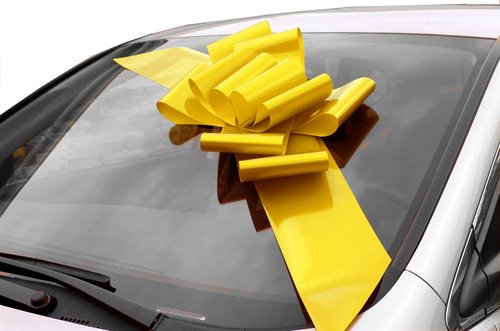 Big Yellow Car Bow Ribbon - 25" Wide, Fully Assembled Gift Decoration for Any Occasion
