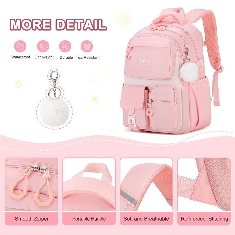Scothen 5pcs Girls Backpack Set, Kids Backpacks for School with 43OZ Bento Lunch Box, Lunch Bag for Girls Kids Teens Elementary Middle School Student, Back To School Gift