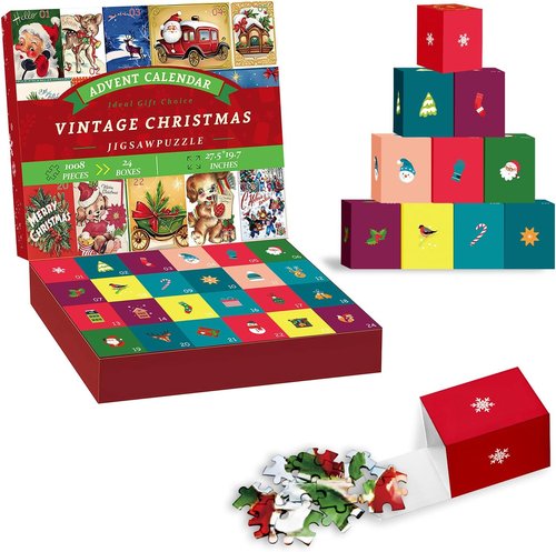 Lihome Advent Calendar Puzzle 2024 - 1008-Piece Christmas Countdown Jigsaw for Family Fun