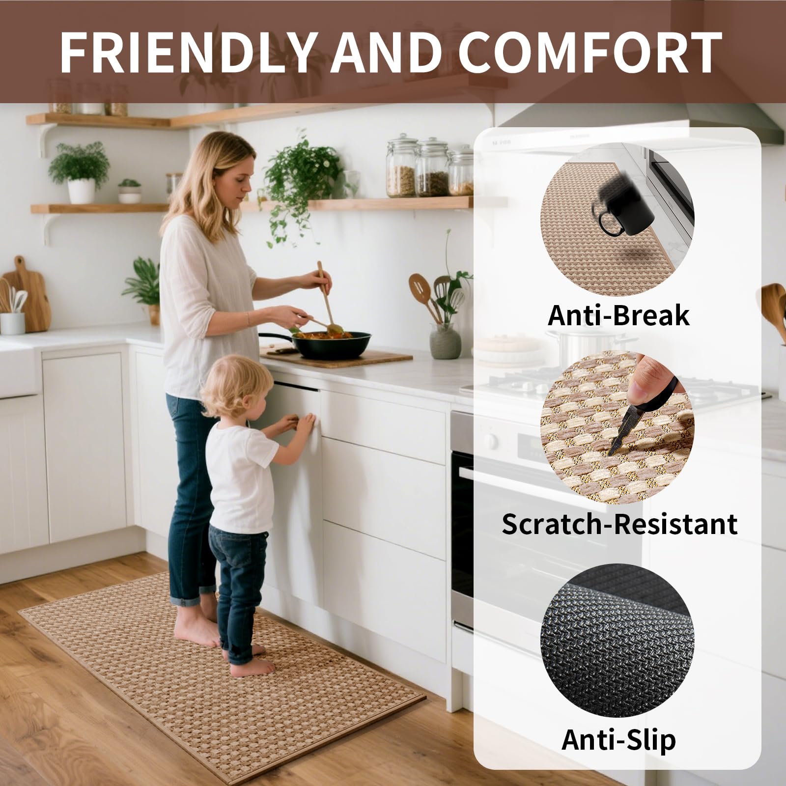 YDKGL Large Kitchen Runner Rugs Long Kitchen Mat Non Slip Washable, Super Absorbent Soft Chenille Braided Kitchen Mats for Floor, Rubber Backing Kitchen Sink Standing Mat, Easy Clean, Brown 36"x71"