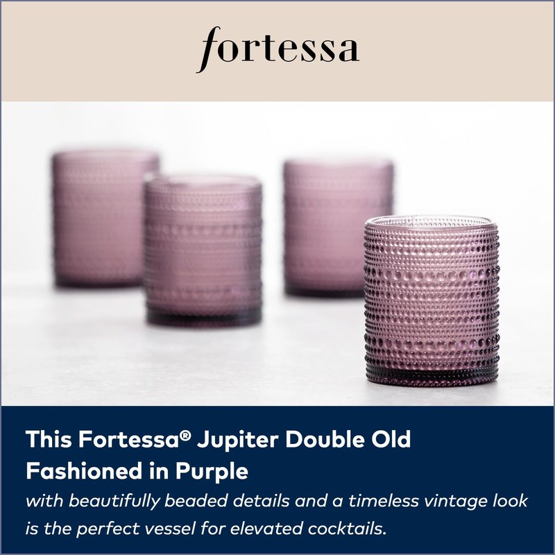 FORTESSA Jupiter Beaded Hobnail Glass Vintage Themed Drinkware Set, 10 Ounce Double Old Fashioned Glass (Set of 6), Dishwasher-Safe, Purple