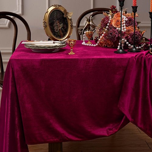 SoarDream Burgundy Velvet Tablecloth 60x102 Inch Soft Rectangular Table Overlay for Christmas Cake Table Holiday Dinner Decor