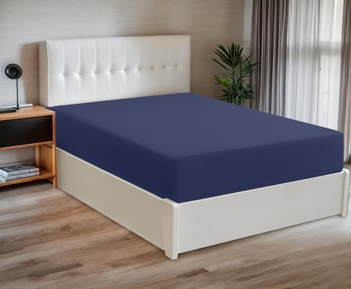 RUVANTI 100% Cotton Fitted Sheet Full Size Only - Crispy Cooling Percale Sheet - Breathable & Durable - Deep Pocket 16 Inches (Fits up to 18") - Deep Navy - 1 Piece