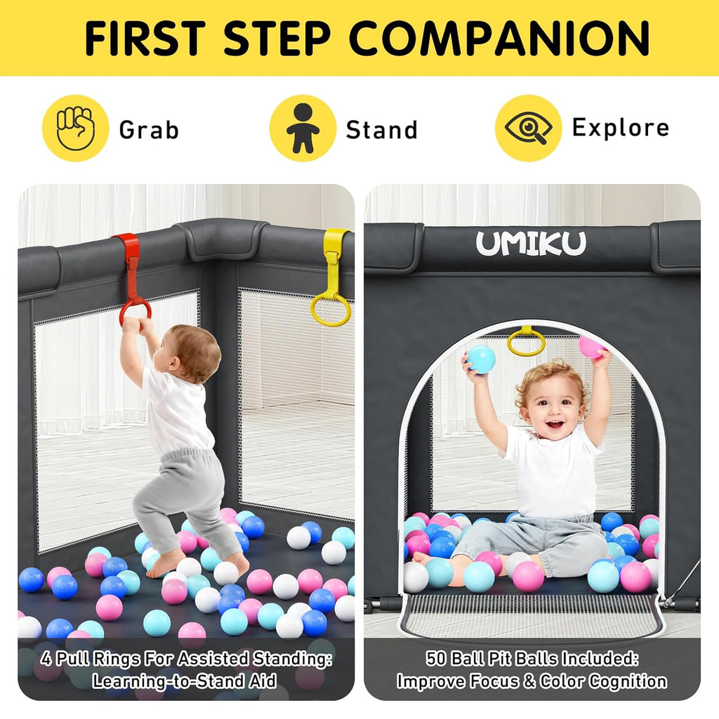 Skiennix Foldable Baby Playpen - Large Portable Play Yard for Indoor/Outdoor Use | 50" x 50" Dark Grey