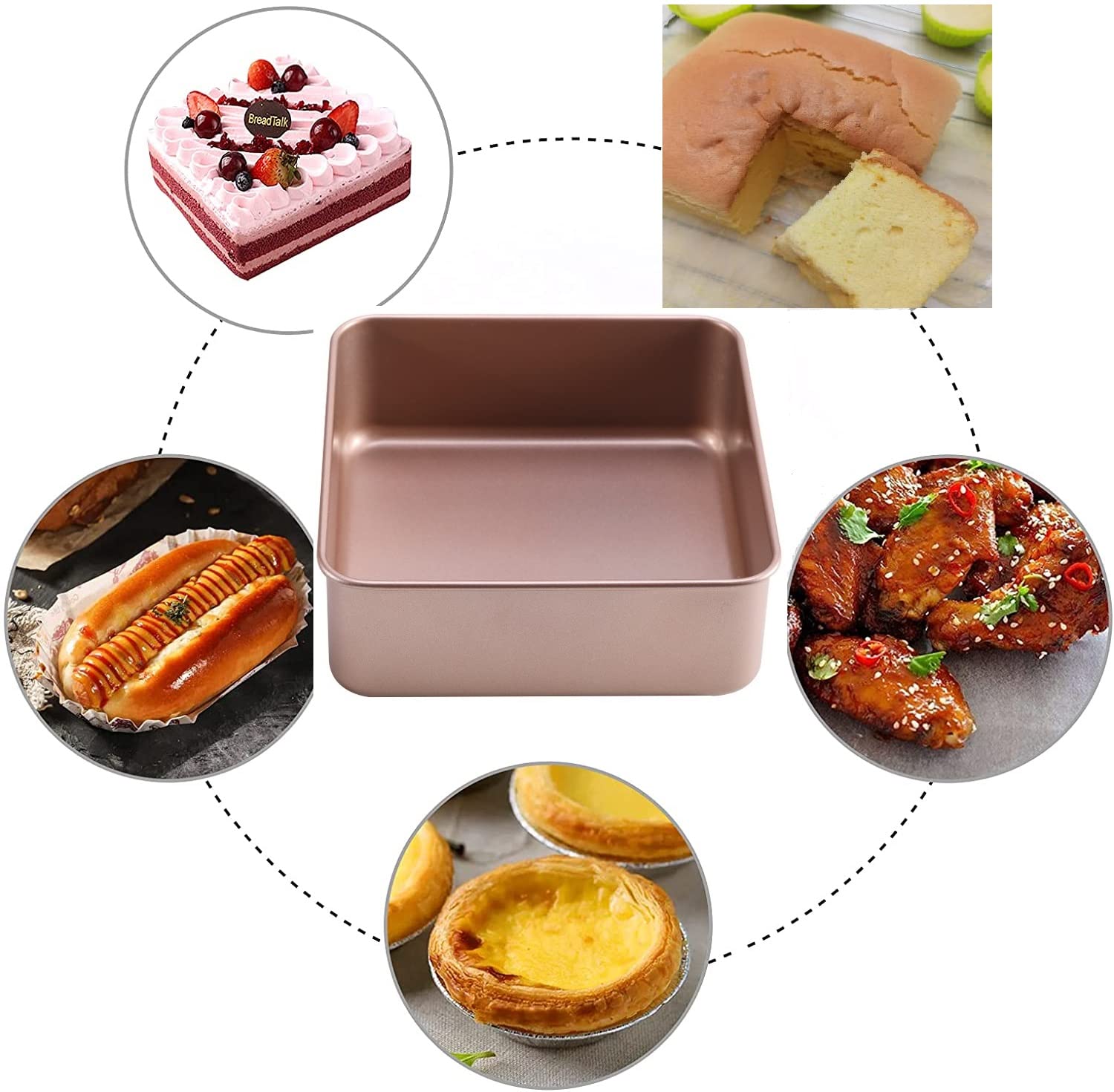 Siking 8'' x 3'' Deep Square Cake Pan Baking Mold Non-stick Coating Heavy Duty Brownie Bread Tray ( Champagne Gold ) (8 8 3 inch)