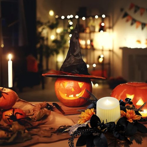 Maple Flower Wreath by Halloween | Artificial Eucalyptus Candle Rings for Home Decor