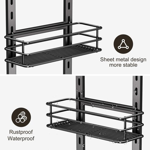 Orimade Adjustable Anti-slip Hanging Shower Caddy over Shower Head,Rustproof Bathroom Hanging shower Organizer with 4 Hooks for Razor,No Drilling Shower shelves Storage Rack,Black 4 Tier