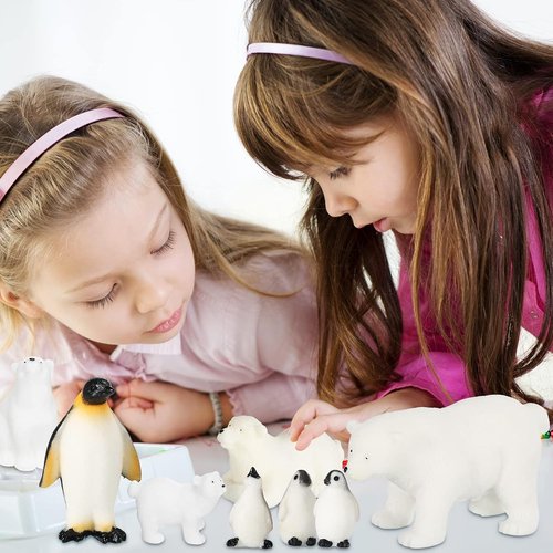 Kasyat 16 Pcs Polar Animals Figurines Set - Realistic Arctic Wildlife for Parties | White Bear, Penguin, Whale & More