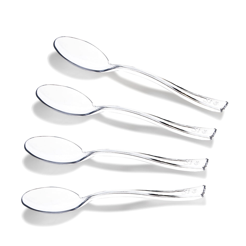 WDF 300 Pieces Clear Plastic Mini Spoons for Desserts 4 Inches Clear Plastic Spoons Heavy Duty Perfect for Cake, Desserts