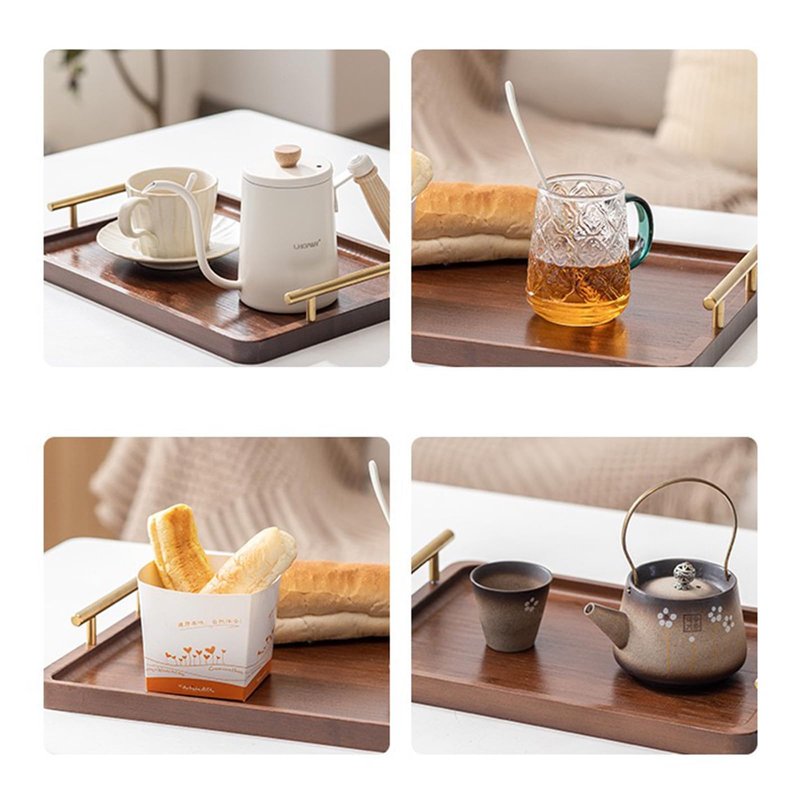 XZHXFX Bamboo Serving Tray with Gold Handles, Food Tray for Breakfast,Coffee Table,Dinner & Bar, Decorative Tray for Kitchen, Bedroom (Small)