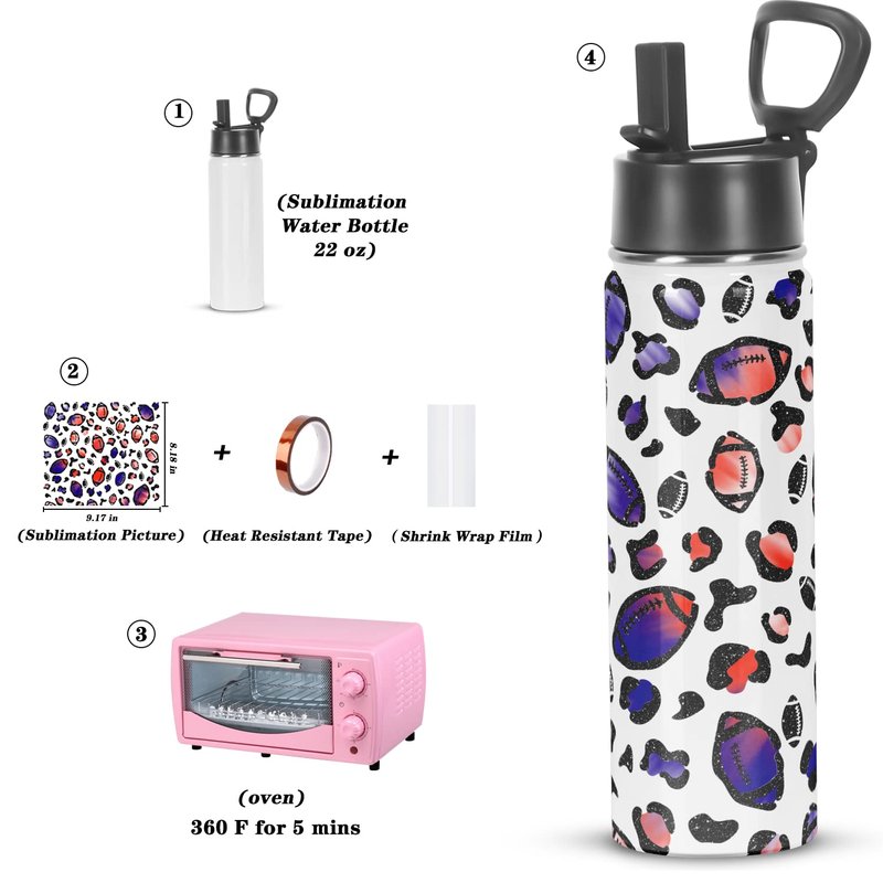 Draheri Sublimation Sports Water Bottle blanks, 22 Oz Sublimation Tumblers, Double Wall Stainless Steel Sports Water Bottle Flask with Portable Handle, Individually Boxed (8 Pack)