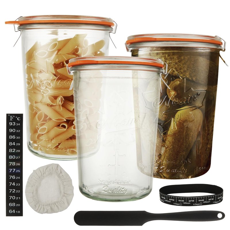 STARVAST 3 Pack Wide Mouth Mason Jars, 28 oz Glass Pickling Jars with Airtight Lid, Large Canning Jars, Airtight Glass Jars for Canning, Pickling, Fermenting, Storage