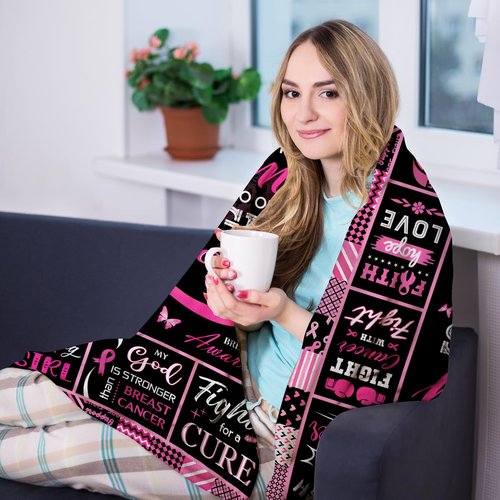 Paihvcn Breast Cancer Gifts for Woman, Breast Cancer Awareness, Breast Cancer Survivor Gifts, Breast Cancer Care Gifts for Women/Friend/Patient After Surgery Throw Blanket 60x50 Inch
