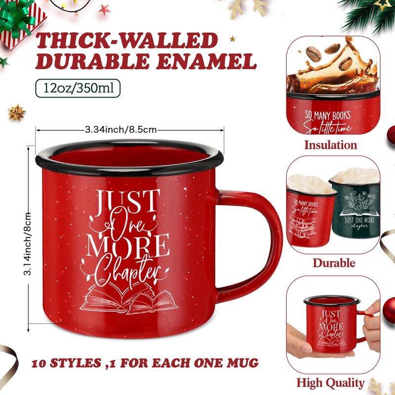 Zhehao 10 Pcs Book Lovers Gifts 12 oz Enamel Mug with Handle Christmas Gift for Teacher Study Mugs Library Coffee Mugs for Women Office Team Coworker Book Club Librarians Reader