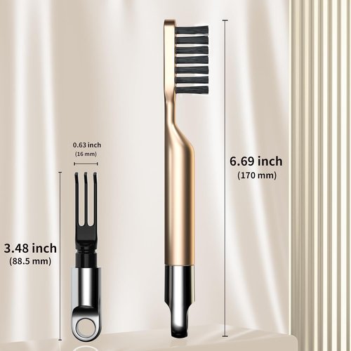 2 In 1 Hair Brush Cleaner by [Brand Name] - Nylon Bristles & 3-Pronged Rake for Easy Tangled Hair Removal - Compact Gold Design for Home & Travel
