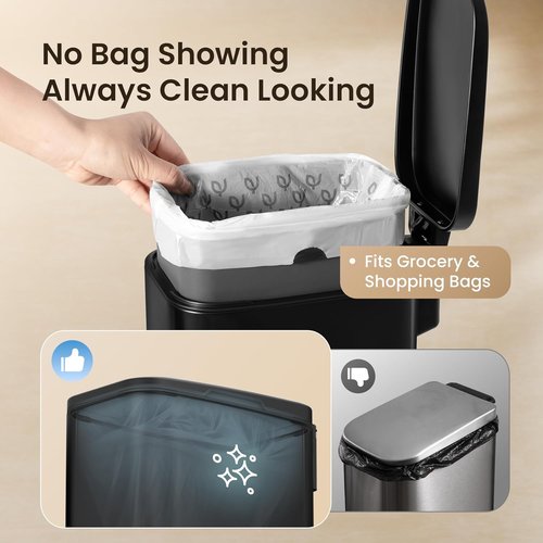 Cesun Stainless Steel Small Bathroom Trash Can - 6L Soft Close Lid, Foot Pedal & Removable Inner Bucket | Black