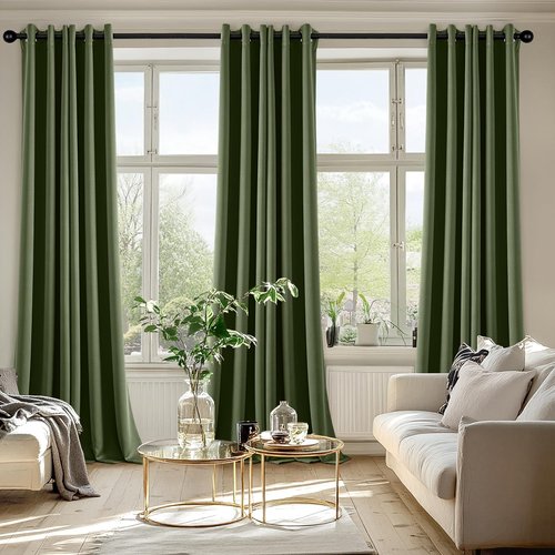 MIULEE Olive Green Blackout Curtains - Thermal Insulated Room Darkening Drapes | 90 Inch, 2 Panels