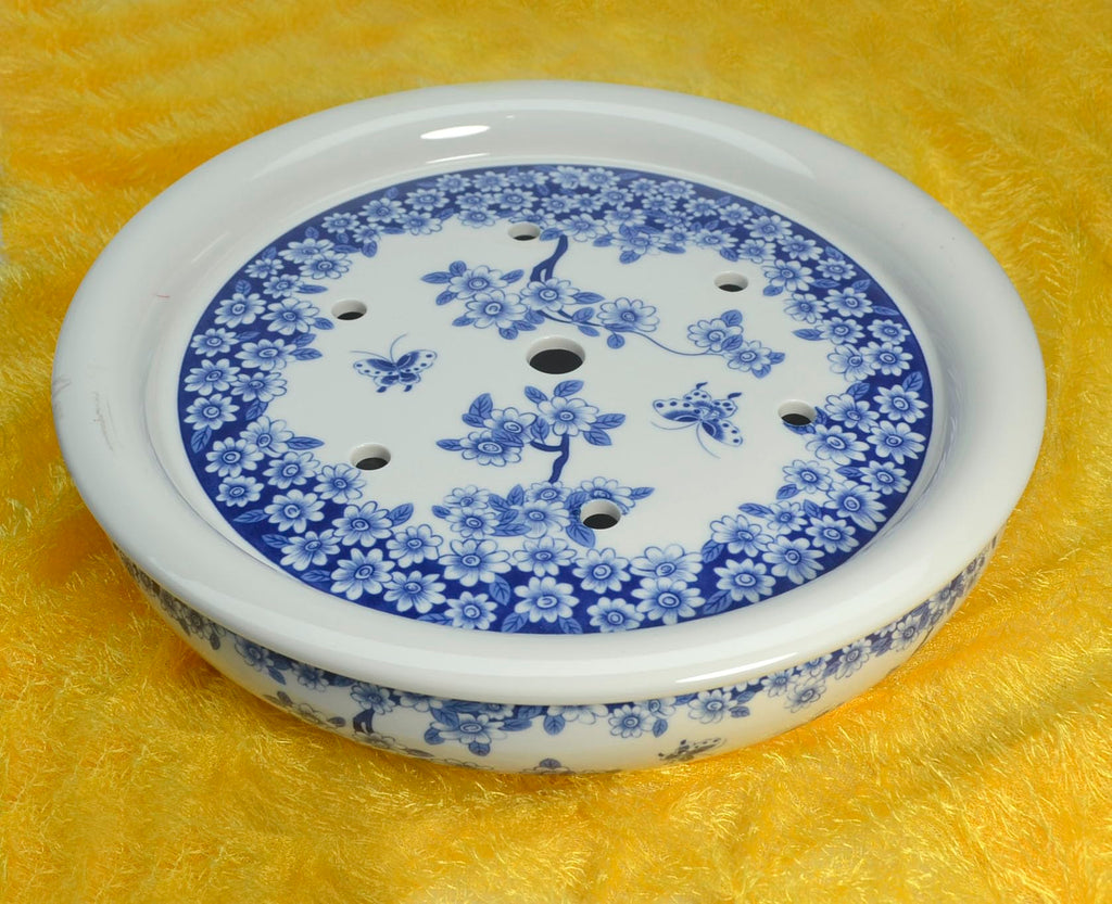 Porcelain Tea Tray, Double-Layer Ceramic Tray Round for Tea Coffee Serving Table (Fish)
