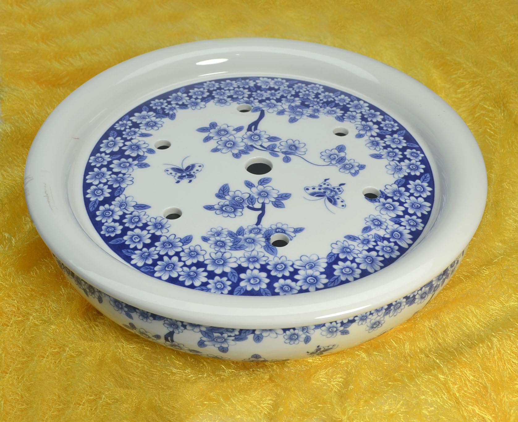 Porcelain Tea Tray, Double-Layer Ceramic Tray Round for Tea Coffee Serving Table (Fish)