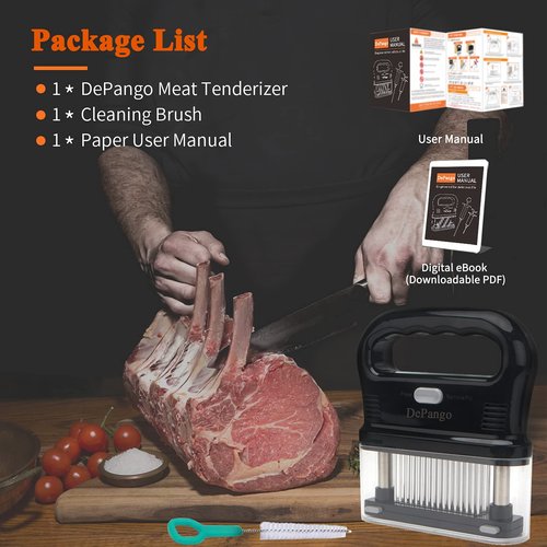 DePango Meat Tenderizer, Meat Tenderizer Needle with Heavy-Duty Stainless Steel 48 Blades for Tenderizing Steak/Chicken Breast/Pork Chops/Beef Brisket, Detachable for Cleaning, Dishwasher Safe (Large)
