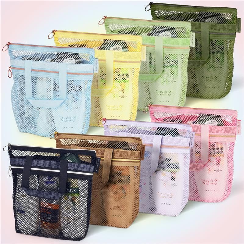 Mesh Shower Bag Quick-Dry Toiletry Caddy with Zipper Pockets Black