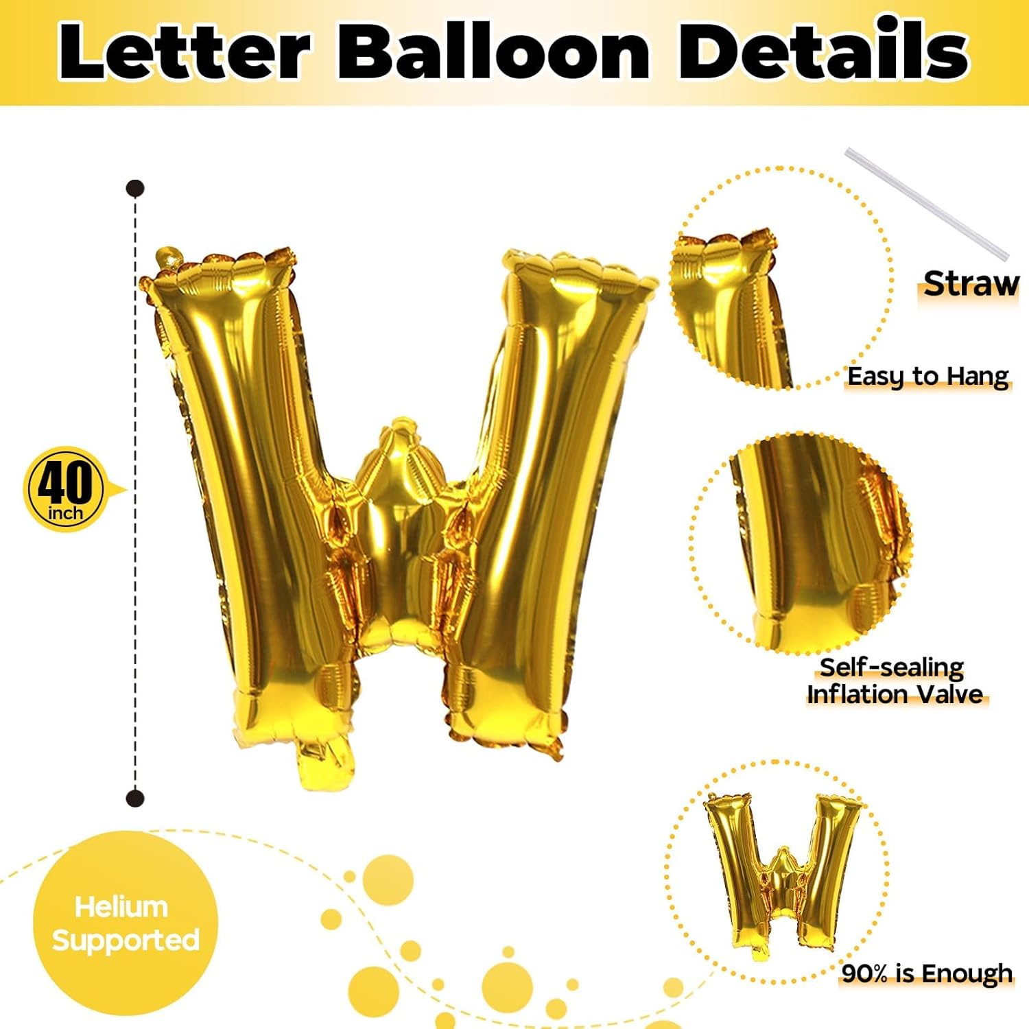 Skiennix 40-Inch Giant Alphabet Balloons - Customizable Gold Letters for Birthday Party Decor