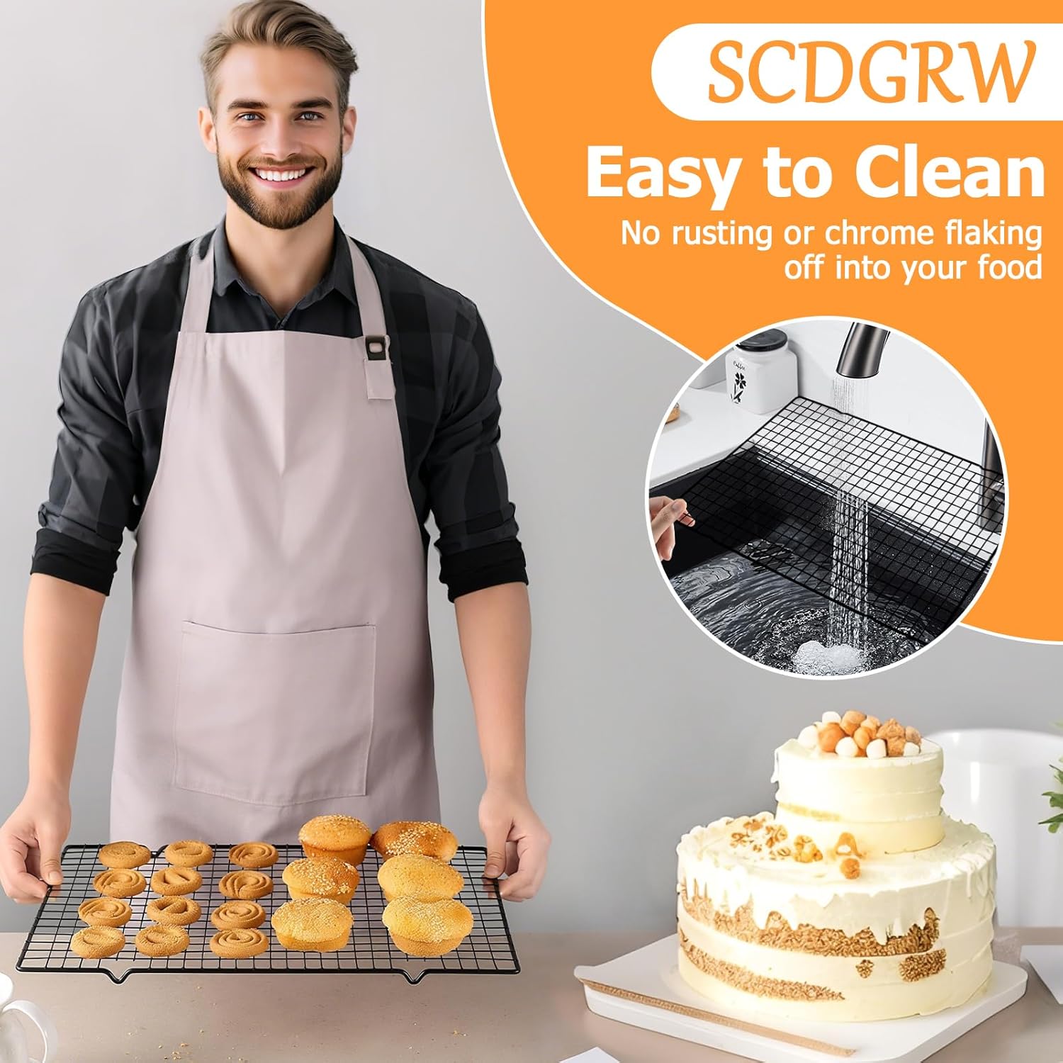 Skiennix 5PCS Cooling Racks - Heavy Duty Stainless Steel Wire Baking Rack Set | 10" x 16" Oven & Dishwasher Safe