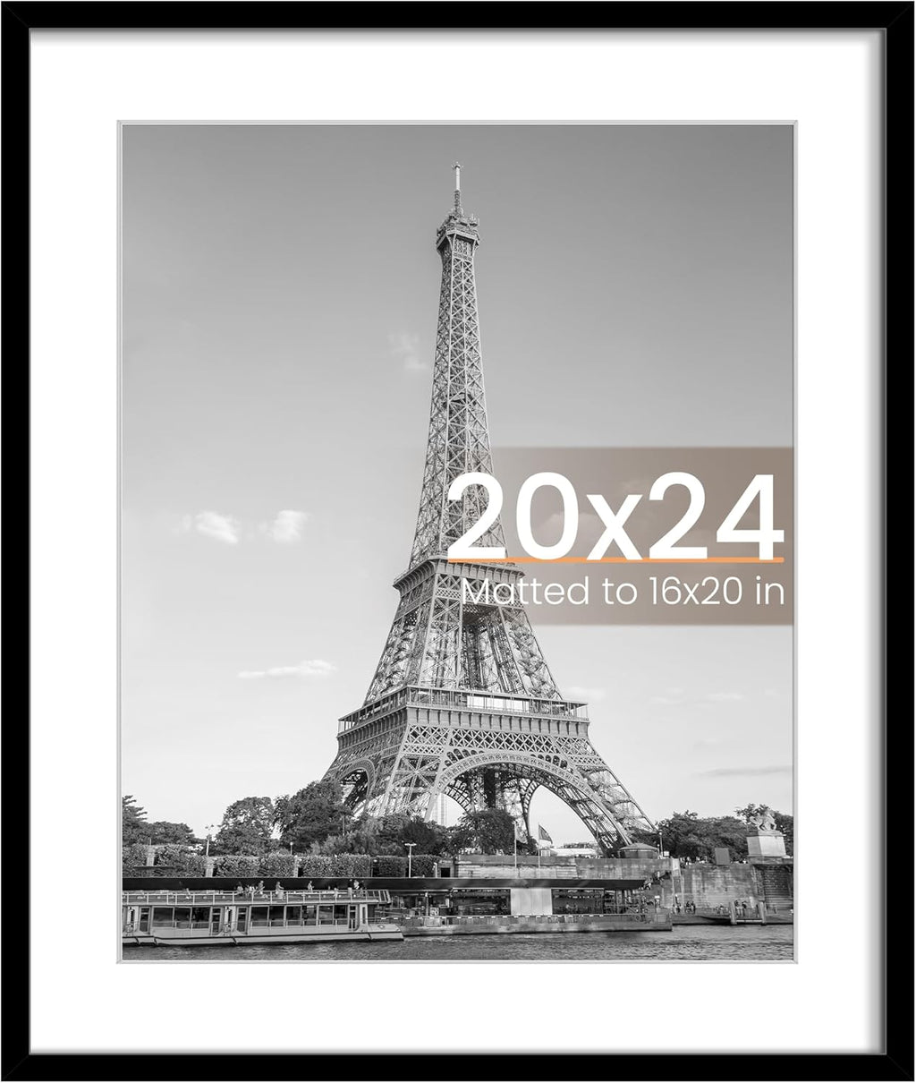 Upsimples 20x24 Picture Frame - Display 16x20 Photos with Mat or 20x24 Without - Black, 1 Pack