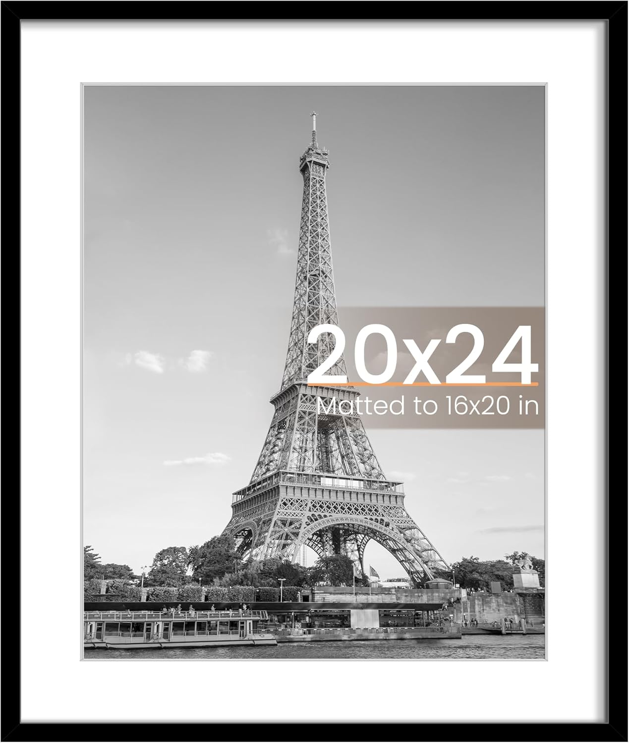Upsimples 20x24 Picture Frame - Display 16x20 Photos with Mat or 20x24 Without - Black, 1 Pack