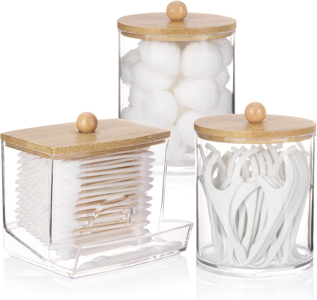 Tbestmax Cotton Swab Dispenser - Stylish Apothecary Jar Organizer with Bamboo Lid | 10/12 oz Capacity
