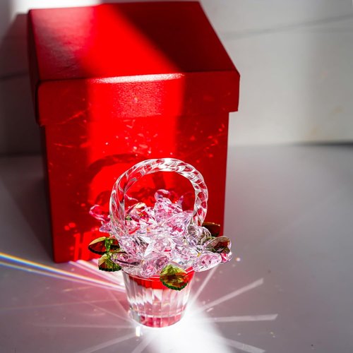 H&D Hyaline & Dora Crystal Pink Flower Basket Figurine - Elegant Glass Collectible for Home Decor | Perfect Gift for Weddings & Christmas