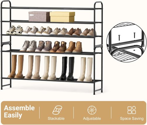 KEETDY 3-Tier Shoe Rack - Sturdy Metal Organizer for Entryway | Stackable Black Storage Shelf
