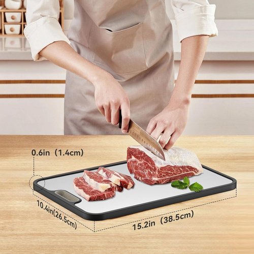 Titanium Cutting Board, Double-Sided Titanium & Straw Plastic Cutting Board, Durable Titaniums Cutting Boards for Kitchen with Deep Juice Grooves & Built-in Handles, Ideal Kitchen Gifts-Black