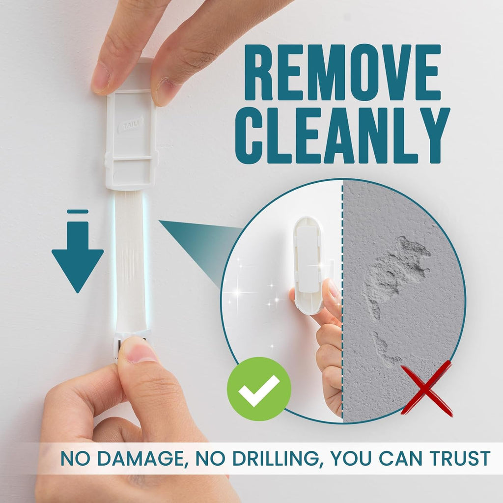 TAILI Heavy-Duty Adhesive Hooks - No Damage Utility Hooks for Walls | Removable & Reusable, White, 6 Pack