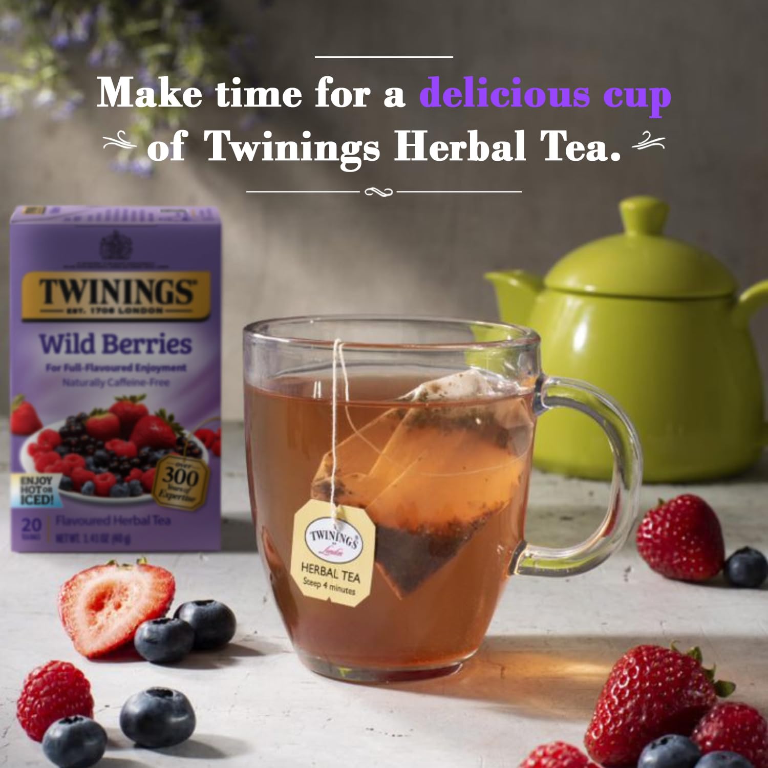 Twinings Wild Berries Tea - Caffeine-Free Herbal Infusion with Fresh Berry Flavors | 20 Individually Wrapped Bags (Pack of 2)