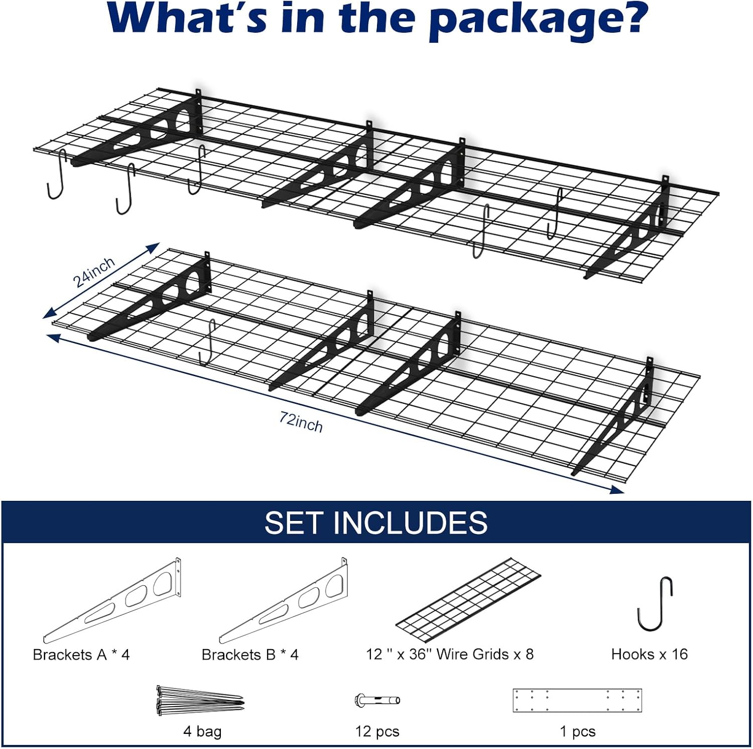 Skiennix Garage Wall Shelving - Durable 3x2 Storage Solution | 4-Pack for Organized Spaces
