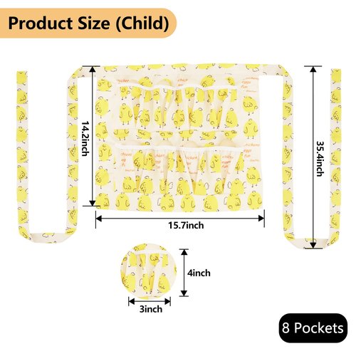 Gautsa Egg Apron for Kid and Adult, Deep Pockets with Elastic Closures, with Hook, Fresh Egg Collecting Gathering Holding Apron (yellow for kid)