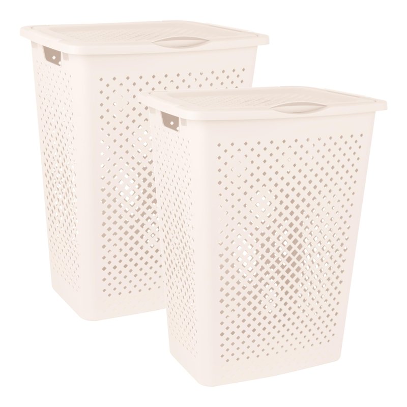 Superio 2-Pack Gradient Hamper with Lid - 60L, Modern Design, Perforated, Slim & Sturdy, Ergonomic Handles - Cream