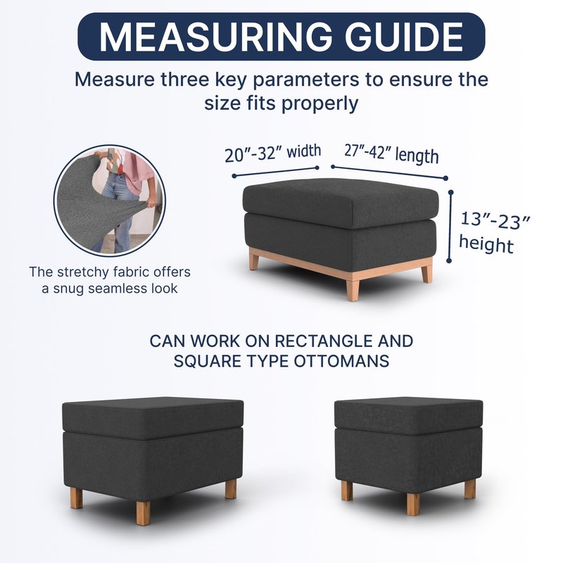 PAULATO BY GA.I.CO. Stretch Ottoman Slipcover 1-Piece – Bi-Elastic Foot Stool Cover for Square or Rectangle Pouf – Furniture Protector Machine Washable – Black (2. Medium)