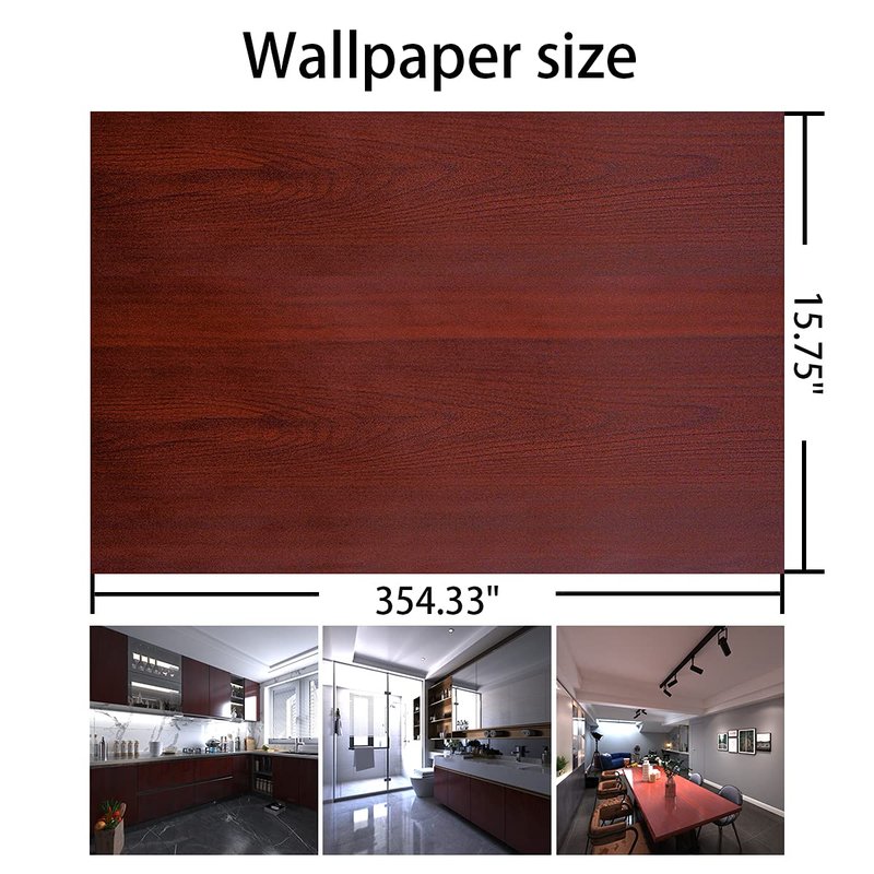 BAYYA Cherry Wood Contact Paper Red Brown Waterproof Furniture Sticker Peel and Stick Wallpaper Kitchen Cabinet Door Table Countertops Floor Shelf Drawer Liner Self-Adhesive Decorative Paper