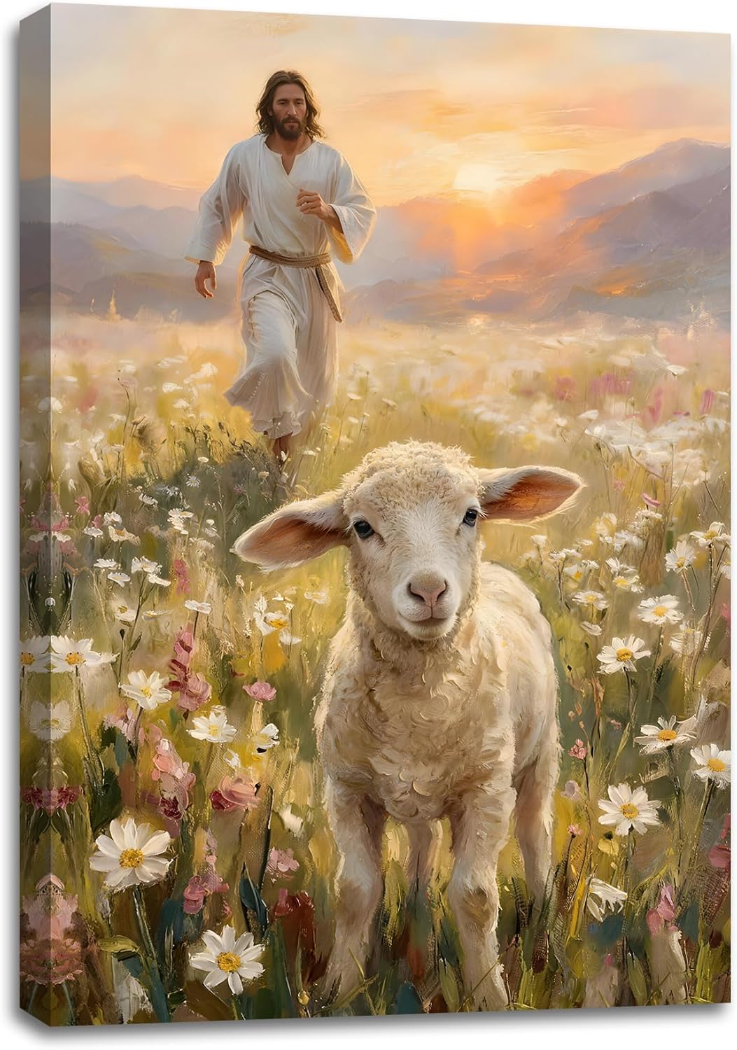 SIXWOOD Canvas Wall Art - Good Shepherd Jesus Seeking Lost Sheep | Framed 12x16 in Christian Decor