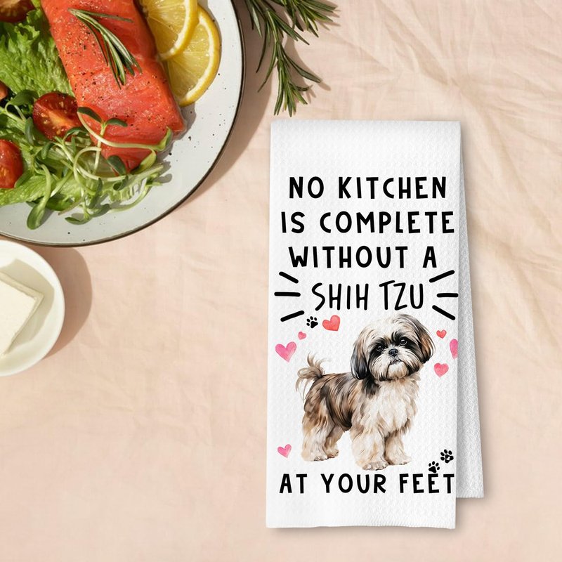 ArtisaEura Shih Tzu Funny Dog Kitchen Towels - Shih Tzu Waffle Weave Hand Towels for Woman,A Kitchen is Not Complete Without A Shih TzuDish Towel for Bathroom,Dog Lovers Gift for Women,16×24 Inch