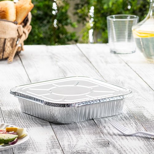 GUSTO 25 Sets 8-Inch Square Foil Pans with Lids - Durable Disposable Containers for Baking & Storing