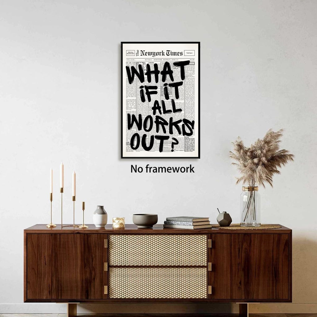 Trendy What If It All Works Out Poster - Black & White Inspirational Wall Art | Motivational Quote Print 16x24