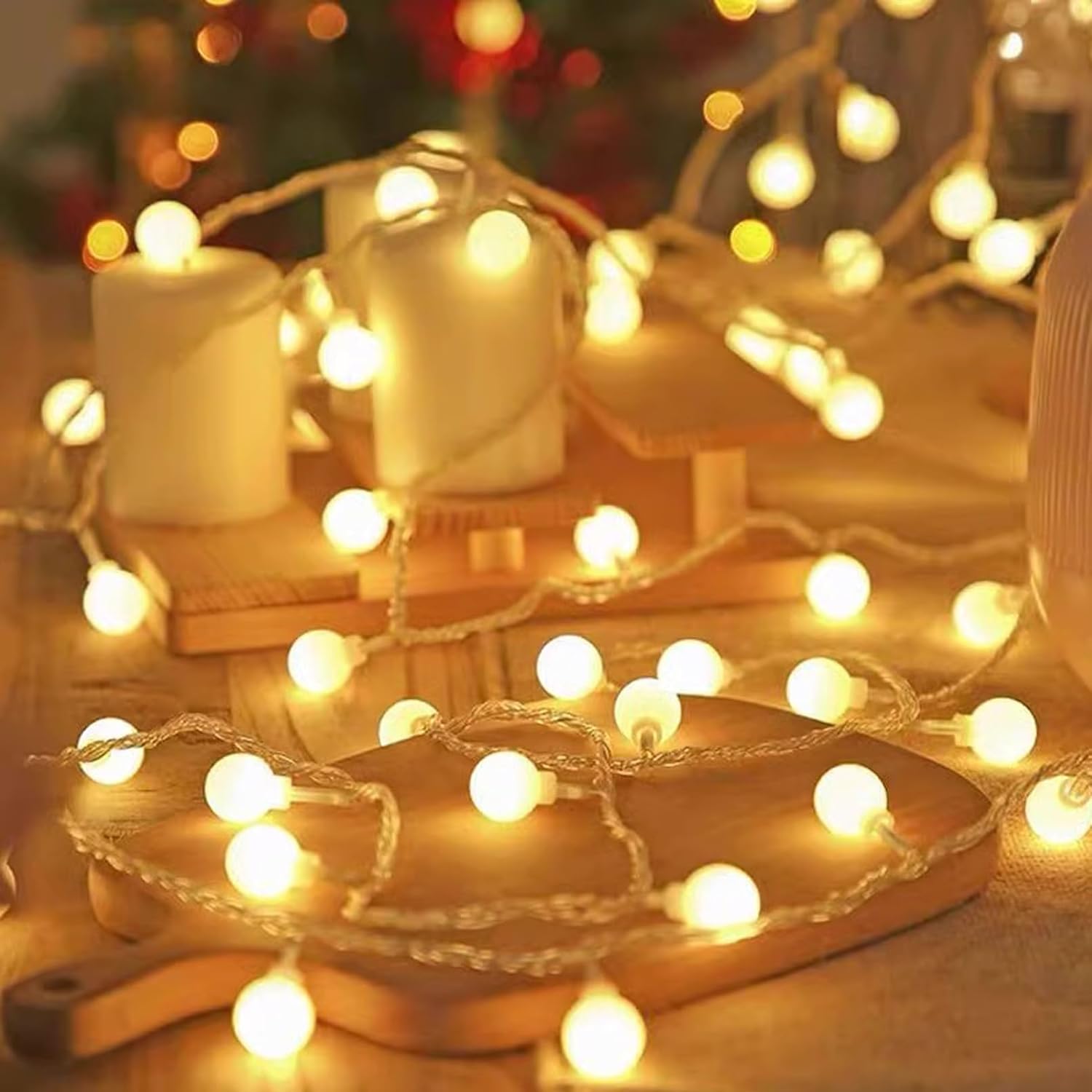 Skiennix 2-in-1 Globe String Lights - 32.8 FT, 80 LEDs, Warm White for Christmas & Parties