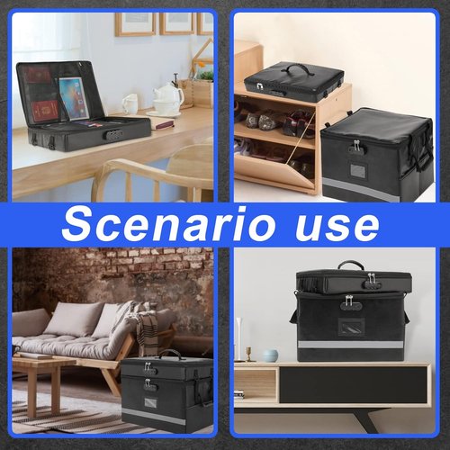 EXLIFBAG Fireproof Document Organizer Box - Portable 2-Layer File Storage with Lock & Handle