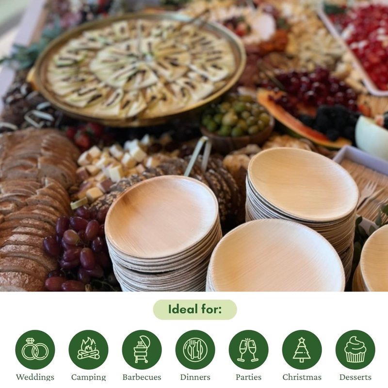 Dtocs Palm Leaf Plates 7 Inch Round (50) | Bamboo Plates Disposable Look Compostable Dinnerware Sets for Cocktail, Appetizer, Dessert, Mini Charcuterie Boards | Alternate to Wooden, Paper, Plastic