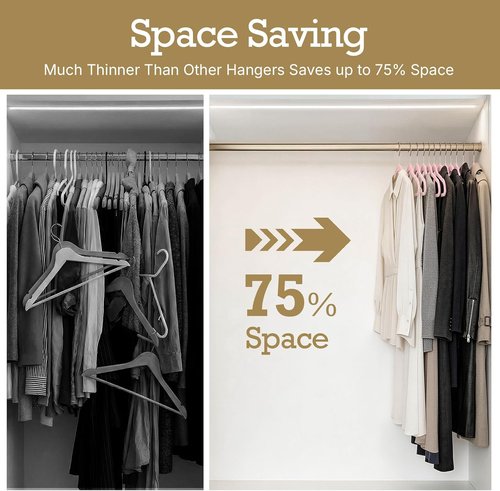 HOUSE DAY Velvet Hangers - 60 Pack Non-Slip Heavy Duty Clothes Hangers | Lt Pink Slim Space-Saving Design
